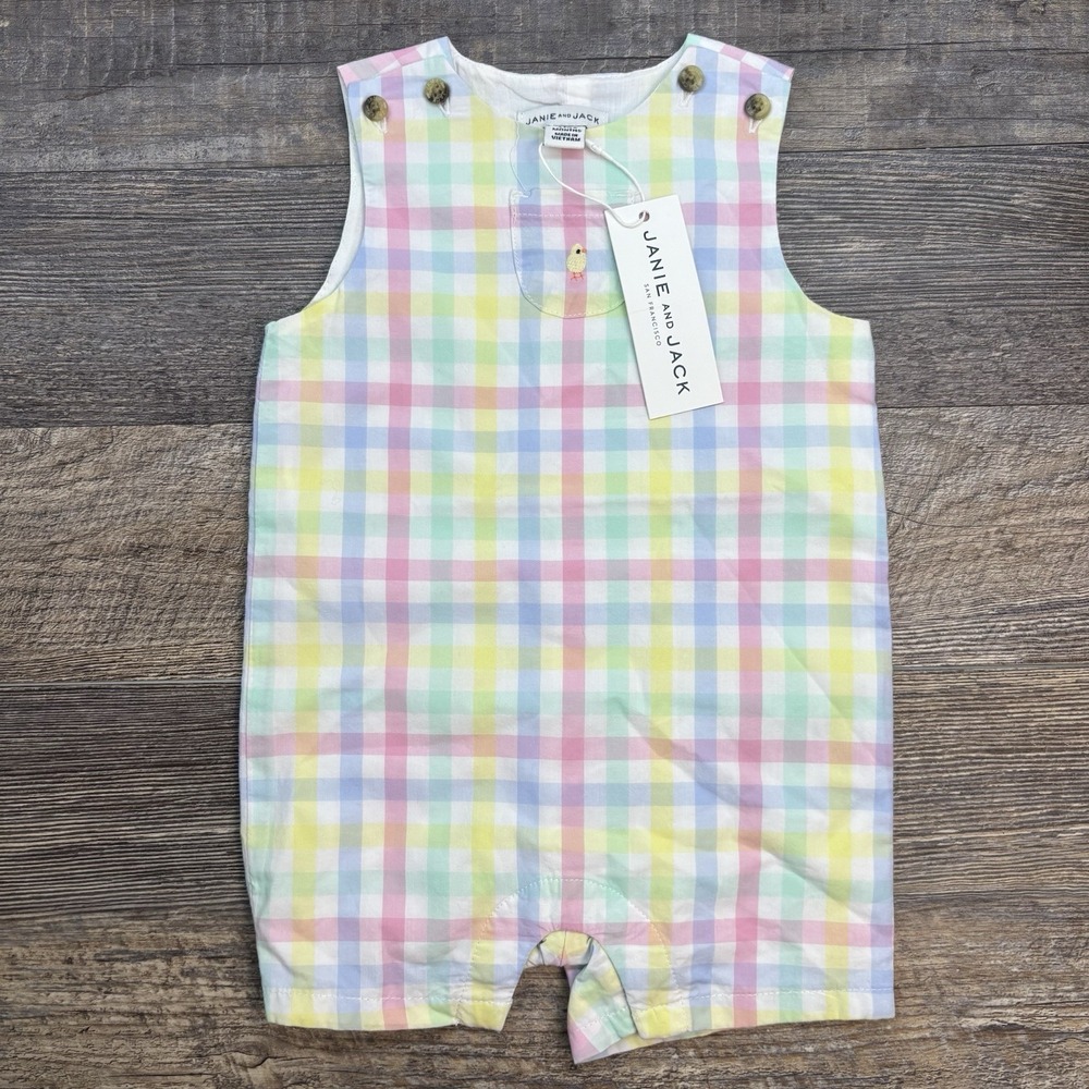 Janie and‎ Jack Baby Size 3-6 Months Gingham Romper In White Gingham NEW